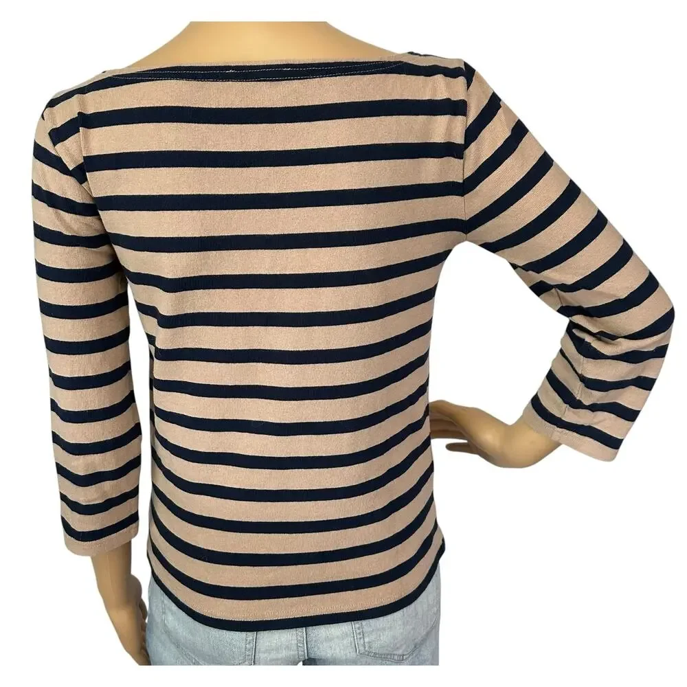 J. Crew Classic Mariner Cloth Boatneck T-Shirt in Stripe Tan H6778 Size XXS